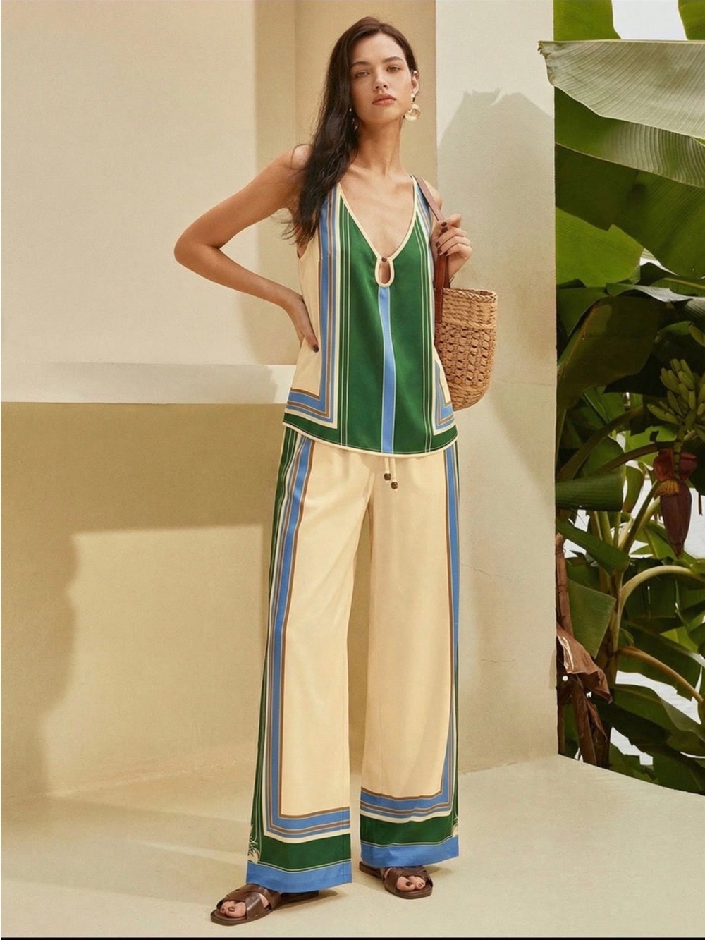 Commense Geometric Print Cami Top & Wide Leg Pants Set Size XL NWT